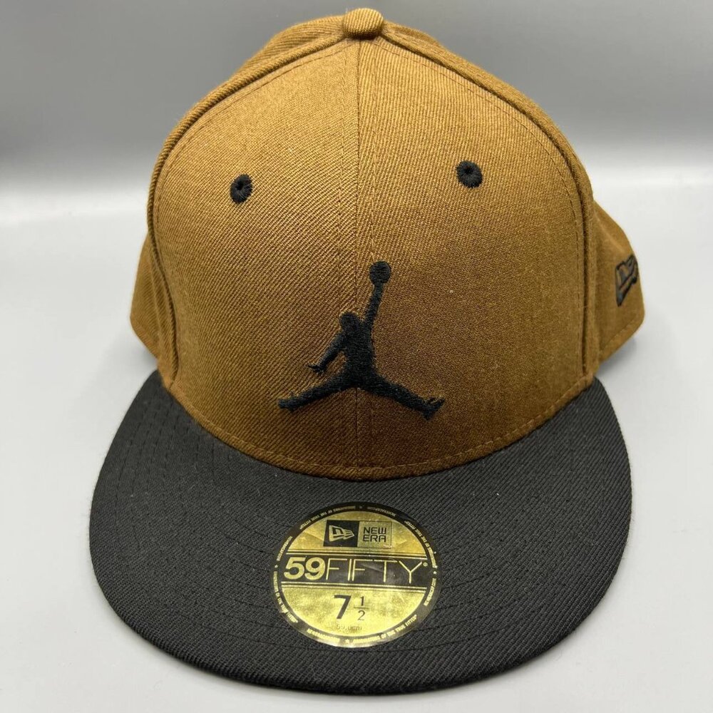 Air Jordan Hat Men 7 1/2 Brown Black Embroidered Logo 59Fifty New Era Fitted Cap